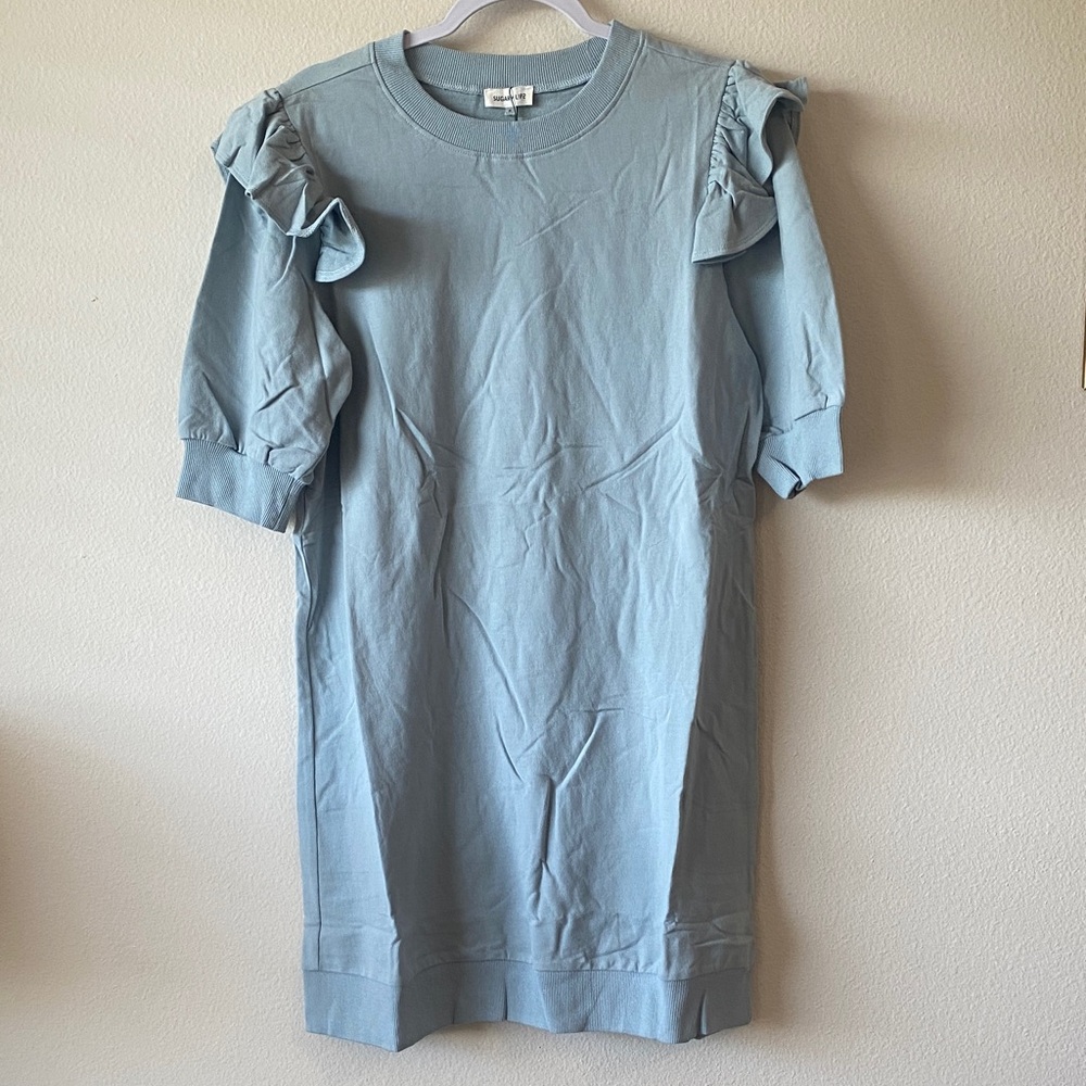 Sugarlips Light Gray Ruffle Sleeve Dress